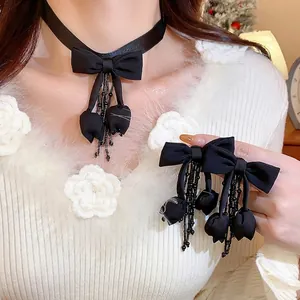 Set di Orecchini e Collana con Fiocco a Farfalla in Tessuto Dolce Choker con Ciondolo a Tulipano con Perno in Argento Gioielli da Donna