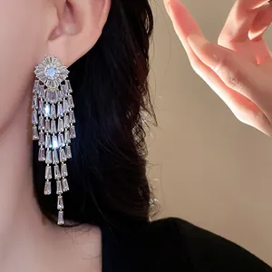 Elegant gold plated zircon tassel chandelier earrings for luxury formal evening wear