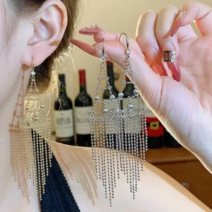 Pendientes Largos Geométricos de Borla Con Poste de Plata de Ley 925 Circonia Cobre Pendientes de Flecos para Mujer Joyería para Banquetes