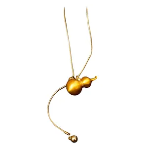 Minimalist gold brushed calabash pendant necklace with snake chain for women