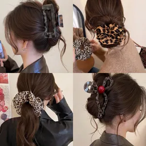 Vintage Leopard Print Hair Claw Large Acrylic Shark Clip For Thick Hair Fashion Scrunchie Autumn Winter Hair Accessories Women