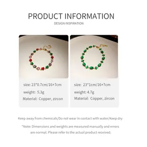 Détails des bracelets en zircon cœur et ovale avec taille, poids et matériaux