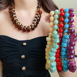 Collar de Cuentas Irregulares de Acrílico Patrón de Mármol Color Dopamina Moda Cadena de Clavícula Joyería para Mujeres Fiesta Diario