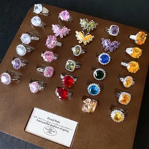 Lussuoso Anello Aperto Regolabile in Rame con Zirconia per Donna Elegante Stile Coreano Anello da Dito Geometrico Gioielli di Moda