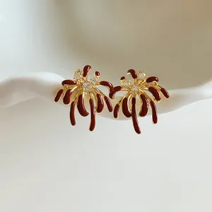 18k Gold Plated Copper Fireworks Stud Earrings With Silver Earring Post Zirconia Enamel Niche Design Earrings For Women Gift