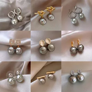 French Vintage Copper Artificial Pearl Stud Earrings With 925 Sterling Silver Earring Post Elegant Geometric Rhinestone Earrings For Women Jewelry