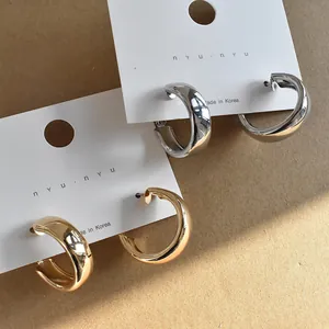 Geometric Round Hoop Earrings 925 Sterling Silver Post Alloy Gold Silver Plated Korean Minimalist Jewelry For Women