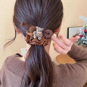 Autumn winter leopard print flocked bear fabric scrunchie for women hair styling