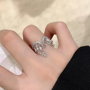 Anillo Abierto de Borla de Cobre y Circonia para Mujer Lujo Minimalista Plateado Ajustable para Dedo Índice Joyería de Moda Regalo