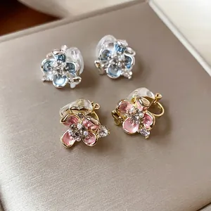 18k gold plated flower pearl clip-on earrings for unpierced ears, sweet floral style