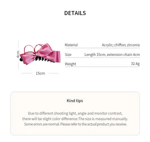 Elegant pink chiffon bow banana clip hair accessory with sparkling zirconia details