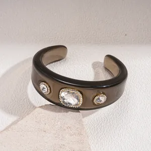 Vintage irregular resin cuff bracelet with sparkling crystal rhinestones