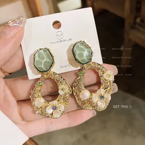 Orecchini Pendenti Floreali in Lega Vintage Perla Artificiale Strass Geometrico Plicsettato Perno Argento Sterling S925