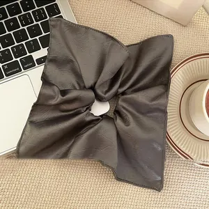 Elegant oversized dark grey faux leather square scrunchie for fashion hair styling