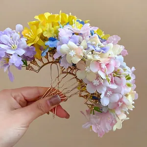 Handmade colorful fabric flower hair fork for elegant and sweet forest style styling