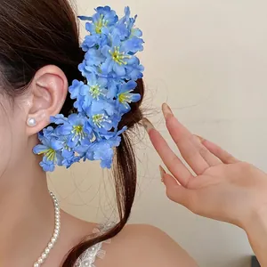 Elegant blue fabric baby's breath flower hair pin for romantic forest style wedding styling