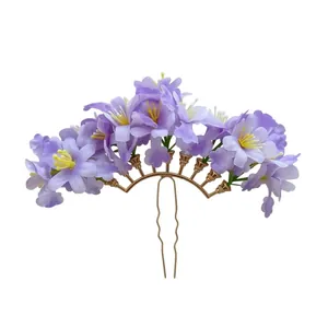 Elegant purple fabric flower hair pin with sweet forest style design for women accessories
