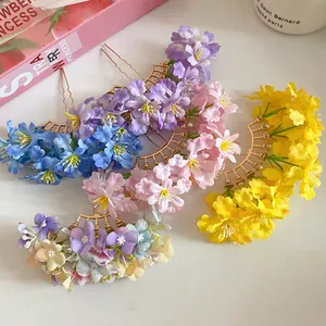 Multi-color fabric flower hairpins with elegant forest-style design