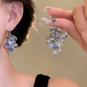 Fashion Artificial Crystal Grape Tassel Stud Earrings With 925 Sterling Silver Post For Women Versatile Commute Earring Jewelry