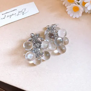 Elegant crystal grape cluster stud earrings with silver needles for women
