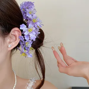 Elegant purple fabric flower hairpin handmade hair accessory for women in forest style