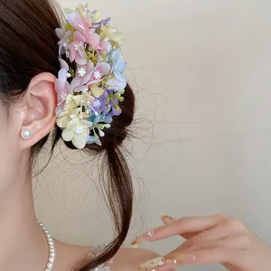 Elegant sweet pastel fabric flower hairpin hair accessory for women forest style