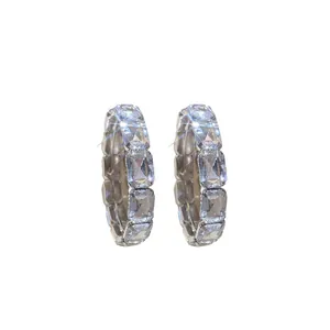 Sparkling rectangular crystal hoop earrings with silver needle posts for modern women