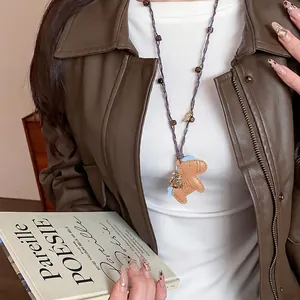 Creative leather horse pendant necklace with wooden beads for women's fashion
