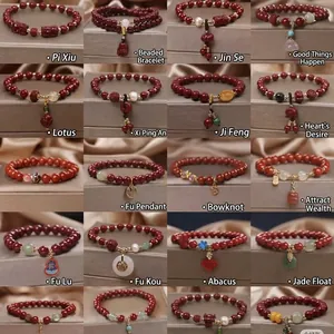 Ethnic style red beaded bracelets with traditional Chinese lucky charms and motifs for women