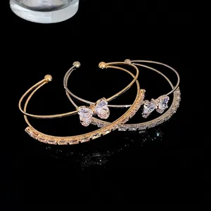 Elegant double-strand zircon butterfly bangles with luxury sparkling crystals in gold and silver