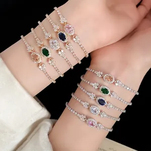 Ovale Zirkonia Anhänger Armband Eleganter Kupfer Gold Silber Überzogener Geometrisch Verstellbar INS Stil Mode Schmuck Geschenk Für Damen
