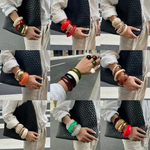 Irregular Wave Wide Surface Acrylic Bangle For Women Marbled Smudge Pattern Euro Style Resin Bracelet Jewelry Accessories