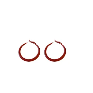Minimalist red circular geometric hoop earrings with silver needles for stylish daily wear