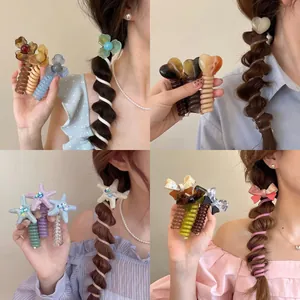 Süße Telefonleitung Haargummis Bunte Spiral Haarbänder Blumen Schleife Herz Haarseil Für Damen Mädchen Blasen Zöpfe Haar Accessoires