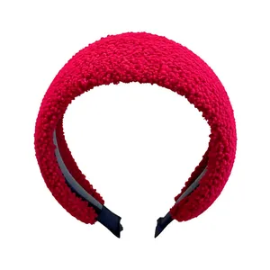 Elegant red fuzzy bouclé textured wide headband for high top cranium hair styling