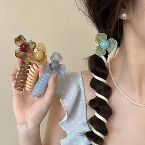 Süße bunte Blumen-Spiral-Haargummis für Bubble-Zöpfe und Pferdeschwänze, modisch