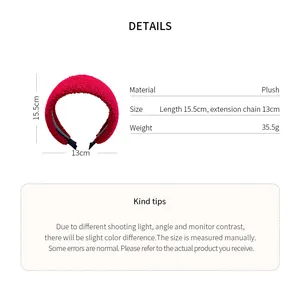 Detailed dimensions and material parameters of the elegant red plush bouclé headband