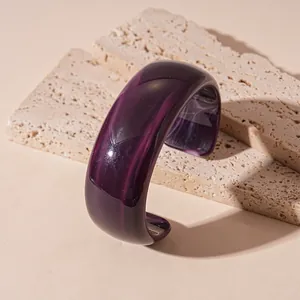 Artistic wide purple marbled acrylic wavy cuff bracelet with irregular pattern