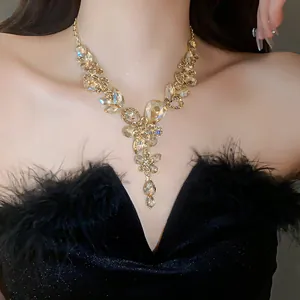 Close-up of a vintage court style necklace featuring sparkling waterdrop rhinestones