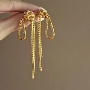 Knotted Metal Chain Long Tassel Stud Earrings With 925 Sterling Silver Post Vintage Luxury European Style Fashion Jewelry For Women