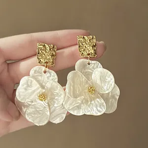 Orecchini a Bottone a Forma di Fiore Geometrico Irregolare in Acrilico Con Perno in Argento Sterling 925 Moda Orecchini Grandi in Lega per Donna