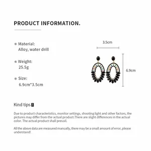 Detailed size and material info for vintage oval rhinestone dangle earrings