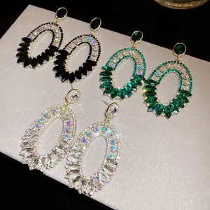Elegant retro oval drop earrings with multi-color rhinestones detail view