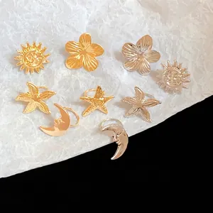 European American Metal Sun Moon Starfish Flower Ear Clips For Women Gold Silver Non-Pierced Earrings Elegant Fashion Jewelry Accessories