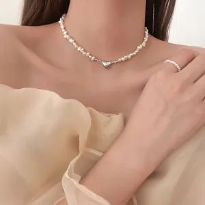 Vintage Freshwater Pearl Necklace Heart Magnetic Clasp Choker Silver Plated Copper Heart Pendant Necklace For Women Jewelry