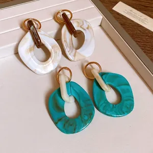 Orecchini a Bottone in Acrilico Geometrico Effetto Marmo Con Perno in Argento Sterling 925 Stile Hong Kong Gioielli Retrò da Donna