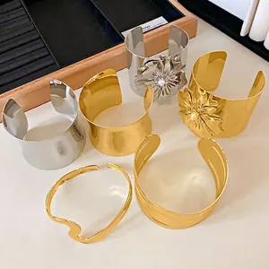 Brazalete Abierto Estilo Frío Sobredimensionado para Mujer Diseño de Moda Aleación Metal Chapado en Oro Plata Joyería Geométrica