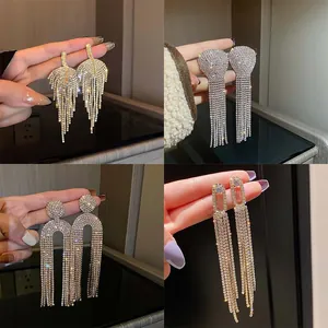Boucles d'Oreilles Pendantes de Luxe à Long Gland en Strass pour Femmes Avec Tige en Argent Sterling 925 Boucles d'Oreilles Vintage en Cristal pour Banquet Mariage Fête