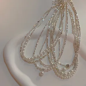 French retro silver irregular pearl necklace for women fashion clavicle chain jewelry