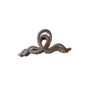 Stylish matte beige wave twisted acrylic hair claw clip for elegant hairstyles.